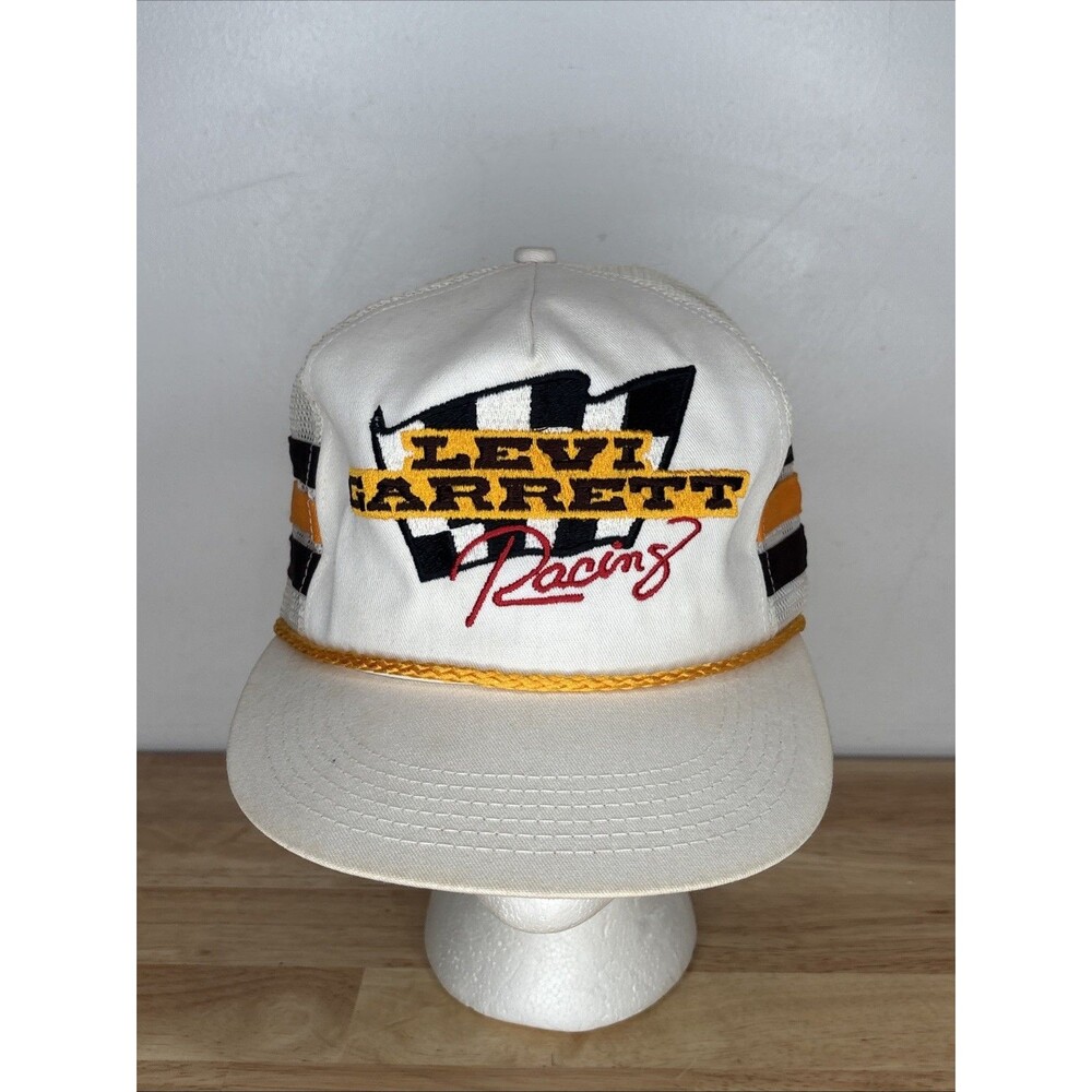 Levi Garrett Vintage Hat Cap Snap Back 3 Side Stripes USA Trucker Racing 80s